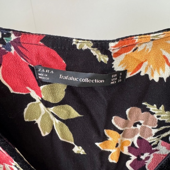 ZARA Floral Velvet Trim Midi Dress - Picture 7 of 7